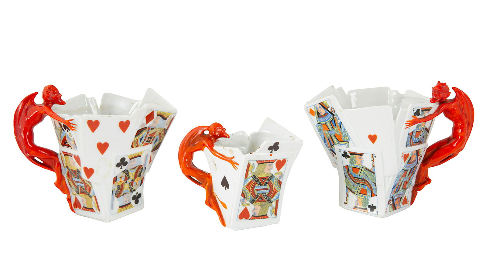 SET OF THREE ROYAL BAYREUTH 'DEVIL AND CARDS' PITCHERS (1 of 3)