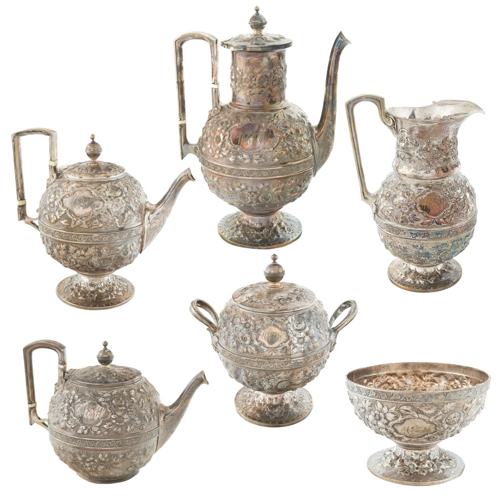 A SIX-PIECE SILVER TEA SERVICE, MANSFIELD & BAIRD, PA (1 of 8)