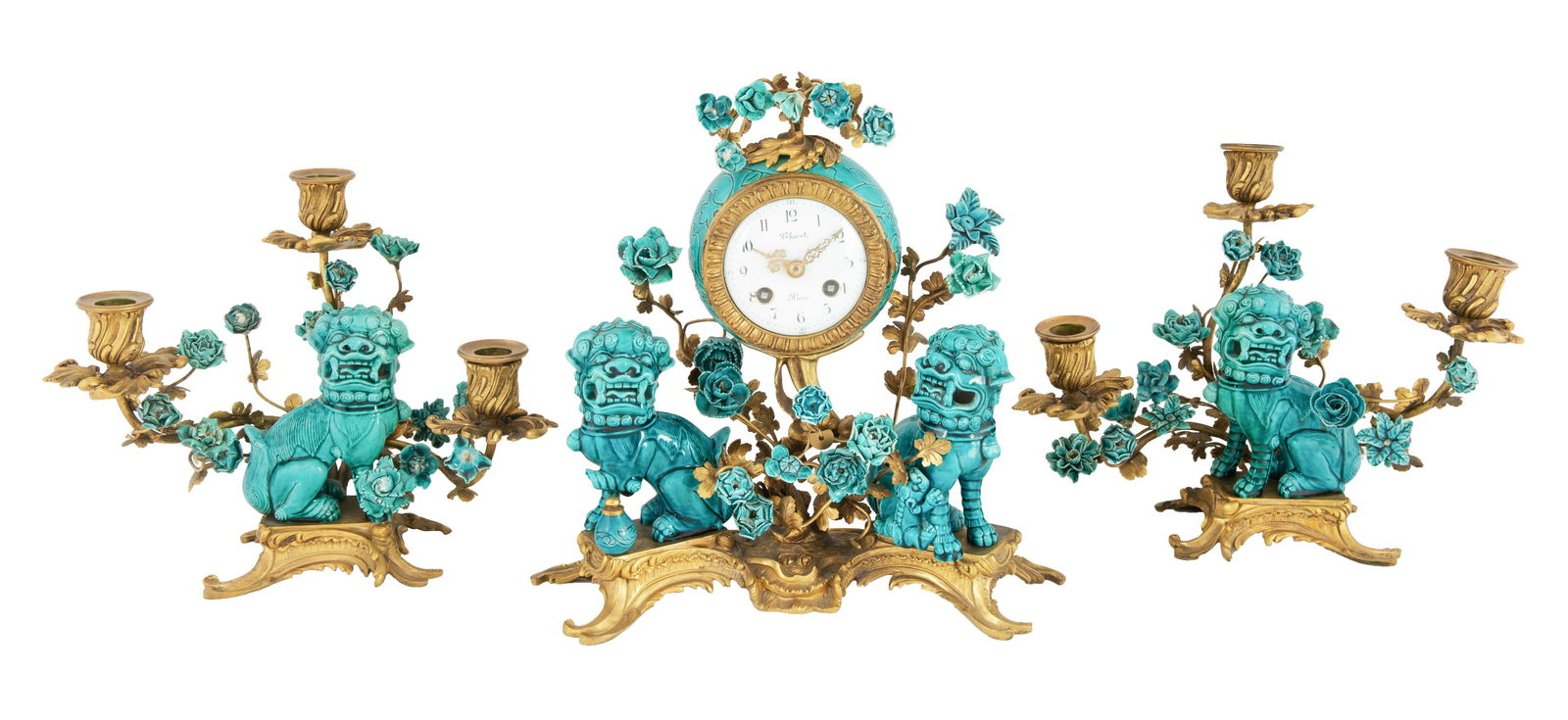 A LOUIS XV THREE-PIECE CHURET CHINOISERIE GARNITURE SET (1 of 6)