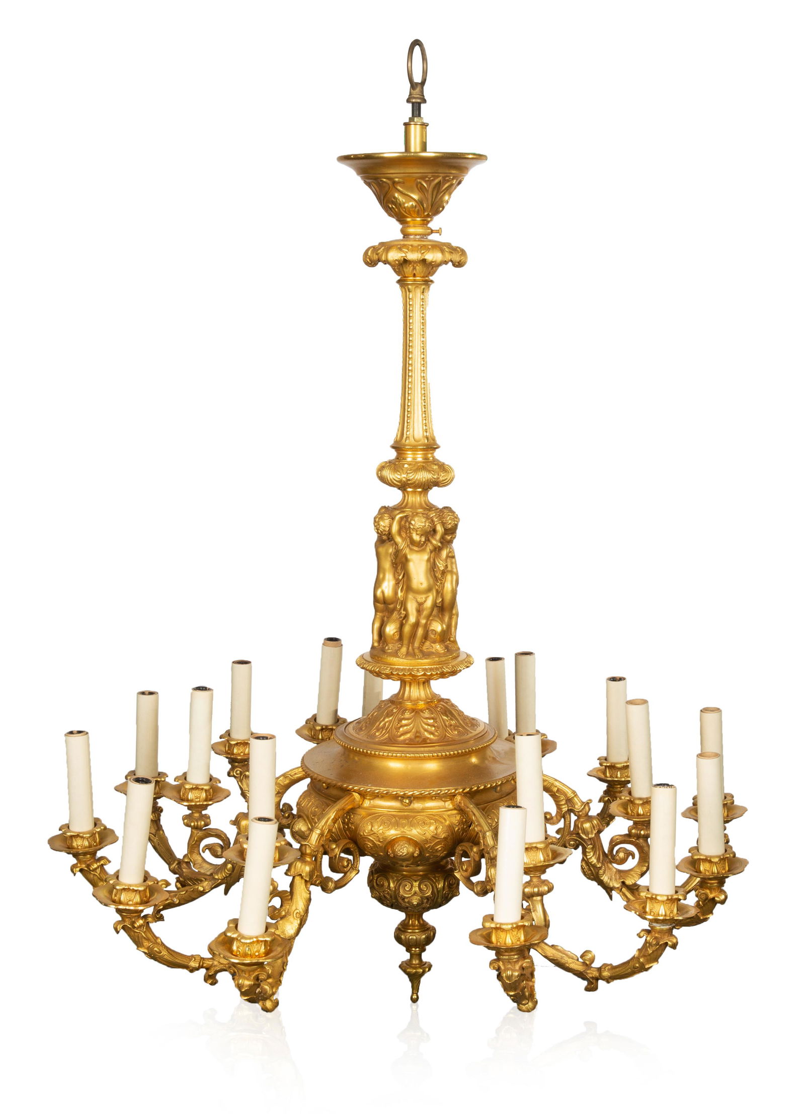 A LOUIS XIV-STYLE ORMOLU EIGHTEEN-LIGHT CHANDELIER (1 of 3)