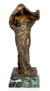 LOUIS-ERNST BARRIAS (FRENCH 1841-1905): LOUIS-ERNST BARRIAS (FRENCH 1841-1905) Nature Unveiling Herself before Science, circa 1880 bronze with light brown patina height including base: 65 cm (25 5/8 in.) signed on base CONDITION The