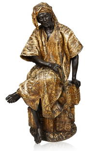 AFTER GASTON VEUVENOT LEROUX (FRENCH 1854-1942): AFTER GASTON VEUVENOT LEROUX (FRENCH 1854-1942) Le fumeur orientale, circa 1890 cold-painted spelter overall height: 88 cm (34 5/8 in.) signed on verso, stamped with 'B in a vase' and Geschutzt 