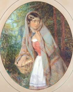 KONSTANTIN TRUTOVSKY (UKRAINIAN 1826-1893): KONSTANTIN TRUTOVSKY (UKRAINIAN 1826-1893) Maiden in the Woods , 1863 watercolor and pencil on paper laid down on board 45 x 36 cm (17 3/4 x 14 1/8 in.) signed and dated lower left CONDITION 