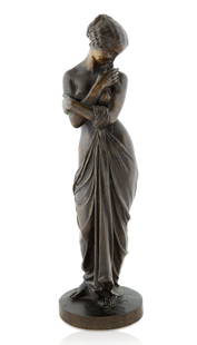 CHARLES CUMBERWORTH (FRENCH 1811-1852): CHARLES CUMBERWORTH (FRENCH 1811-1852) Classical Maiden, circa 1850 bronze with dark brown patina height including base: 23 cm (9 in.) signed on base CONDITION The sculpture appears in good