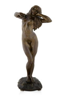 MAURICE GUIRAUD-RIVIERE (FRENCH 1881-1947): MAURICE GUIRAUD-RIVIERE (FRENCH 1881-1947) Le reveil, circa 1900 bronze with light brown patina height including base: 40 cm (15 3/4 in.) signed on base CONDITION The sculpture appears in very good or