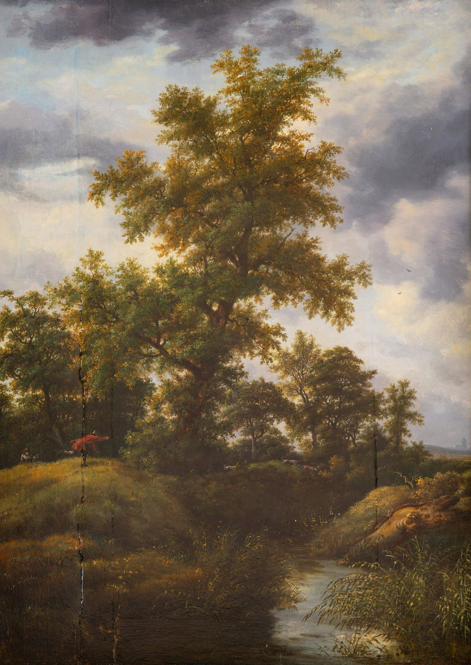 JAN WIJNANTS (DUTCH 1632-1684): JAN WIJNANTS (DUTCH 1632-1684) Heading to Town , oil on panel 63 x 47 cm (25 x 18 1/2 in.) CONDITION Observed in frame. Craquelure visible along the right side of the tree and in the sky. Inspection u