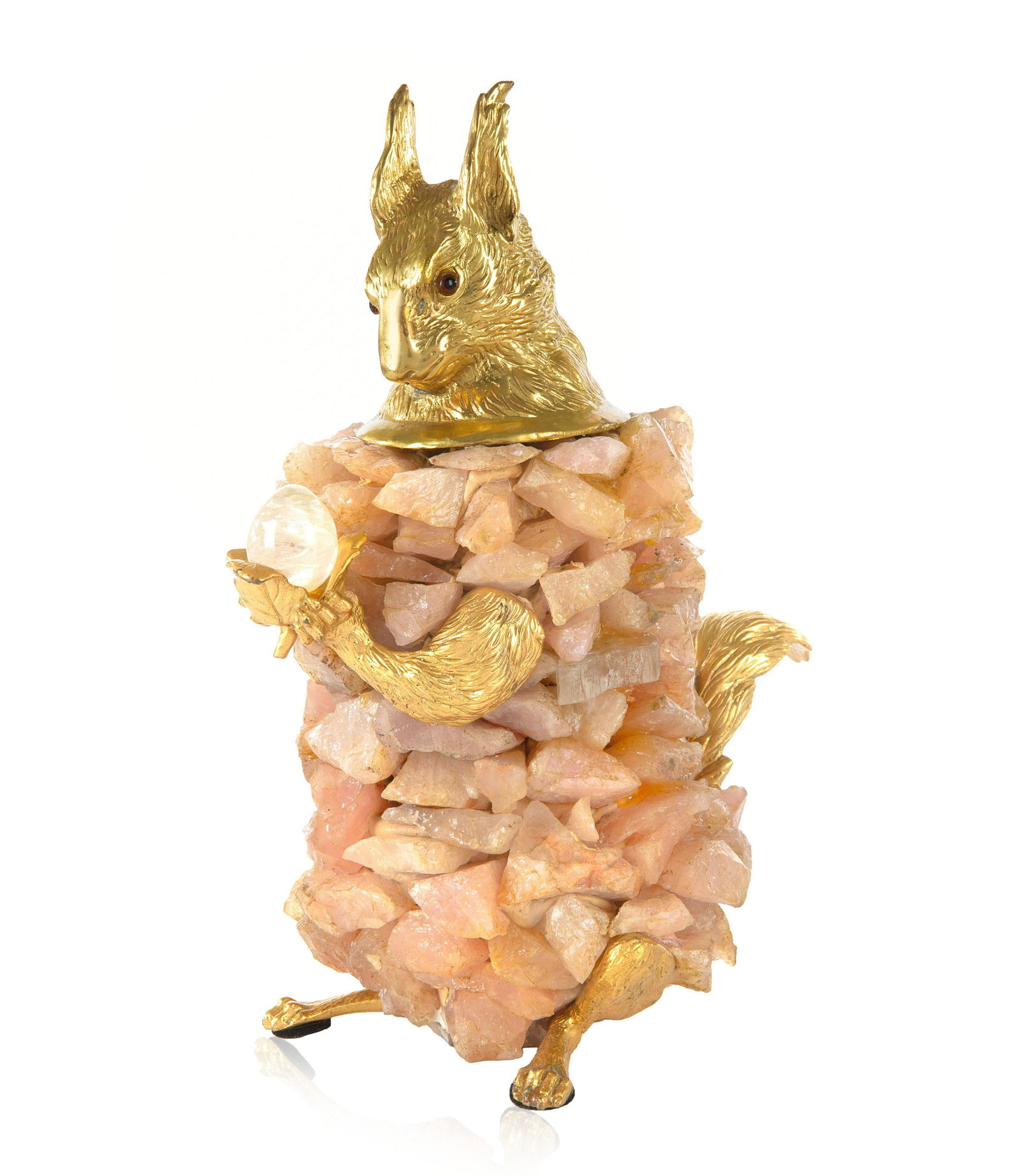 A BRASS AND ROSE QUARTZ SQUIRREL BY ANTHONY REDMILE (B. (1 of 2)