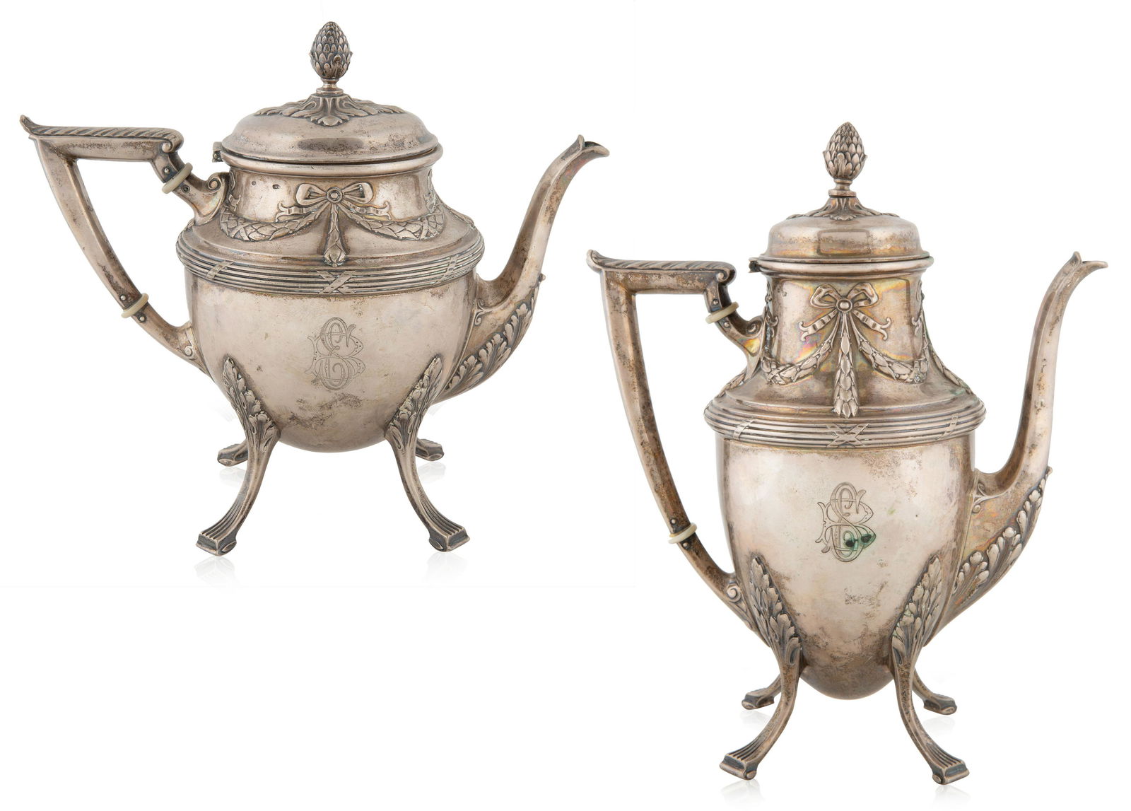 A MIKHAIL PERCHIN RUSSIAN SILVER COFFEE POT AND TEAPOT, (1 of 2)