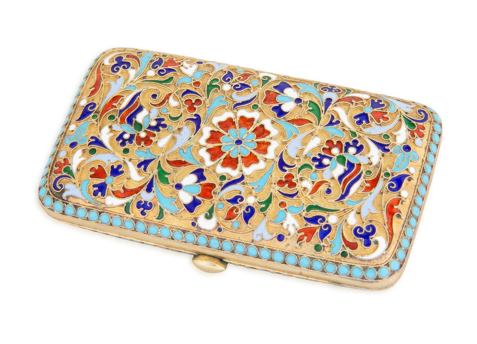 A RUSSIAN GILT SILVER, CLOISONNE AND GUILLOCHE ENAMEL (1 of 2)