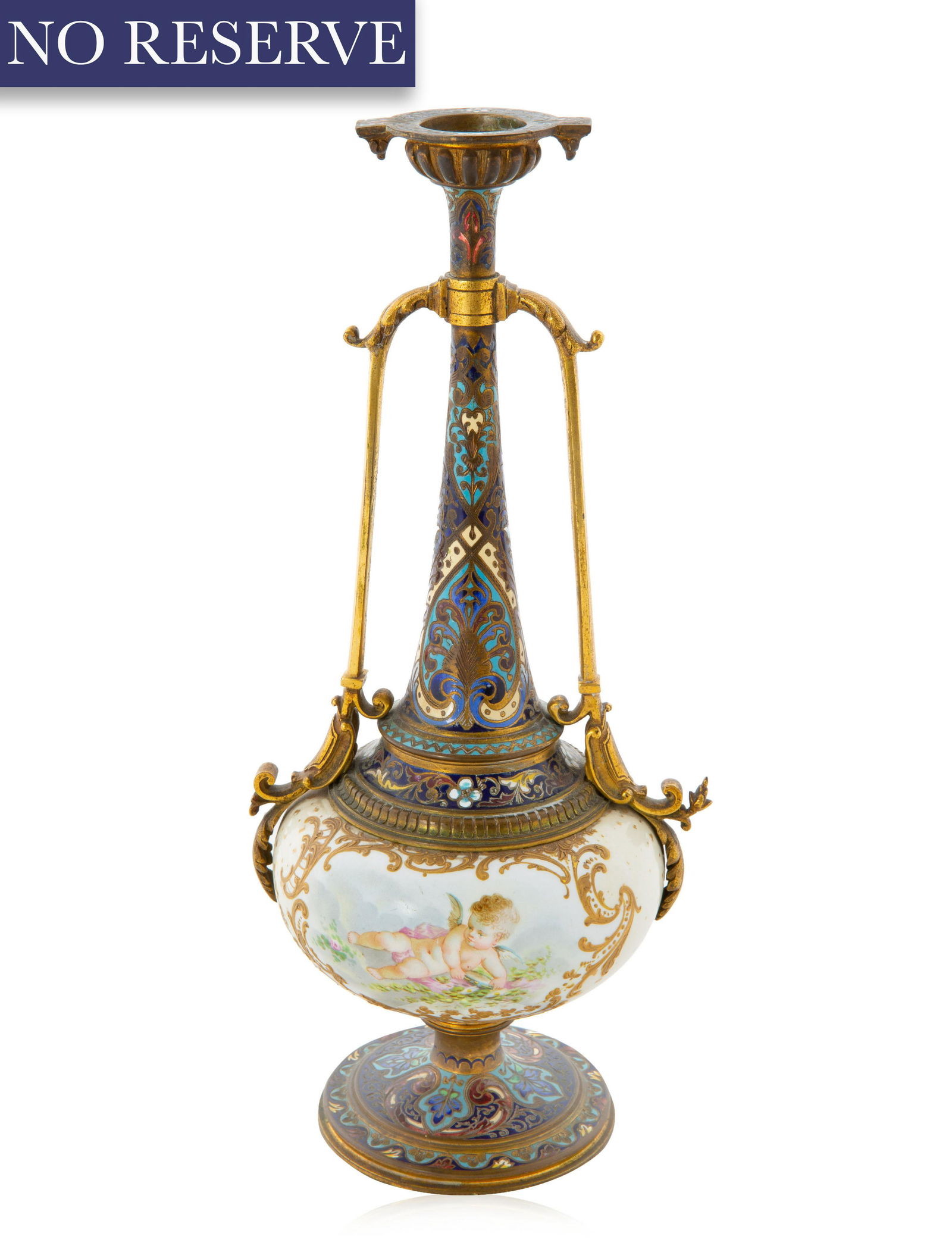 FRENCH CHAMPLEVE ENAMEL CANDLE HOLDER, EARLY 20TH (1 of 3)