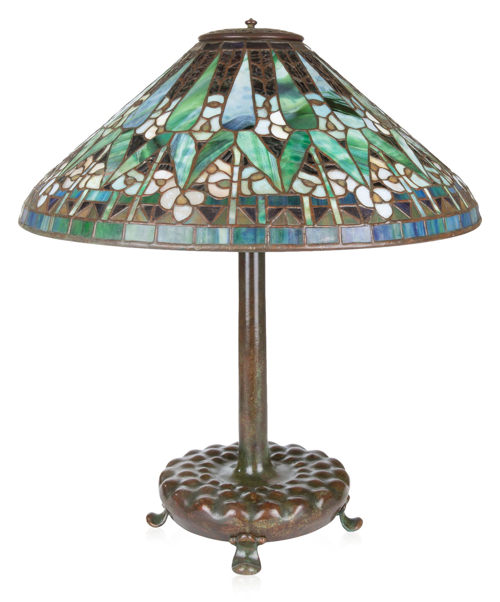 A MODERN 'MORNING GLORY' TABLE LAMP, MANNER OF TIFFANY (1 of 3)