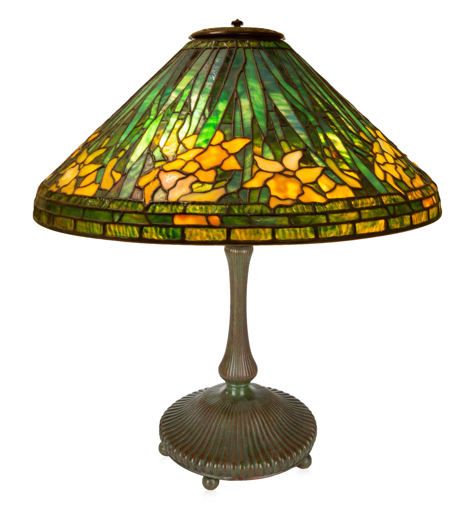 A MODERN 'DAFFODIL' TABLE LAMP, MANNER OF TIFFANY (1 of 3)