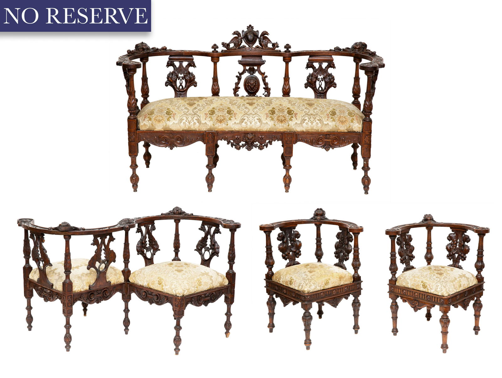 AN ITALIAN RENAISSANCE-REVIVAL FIVE-PIECE WALNUT-CARVED (1 of 5)