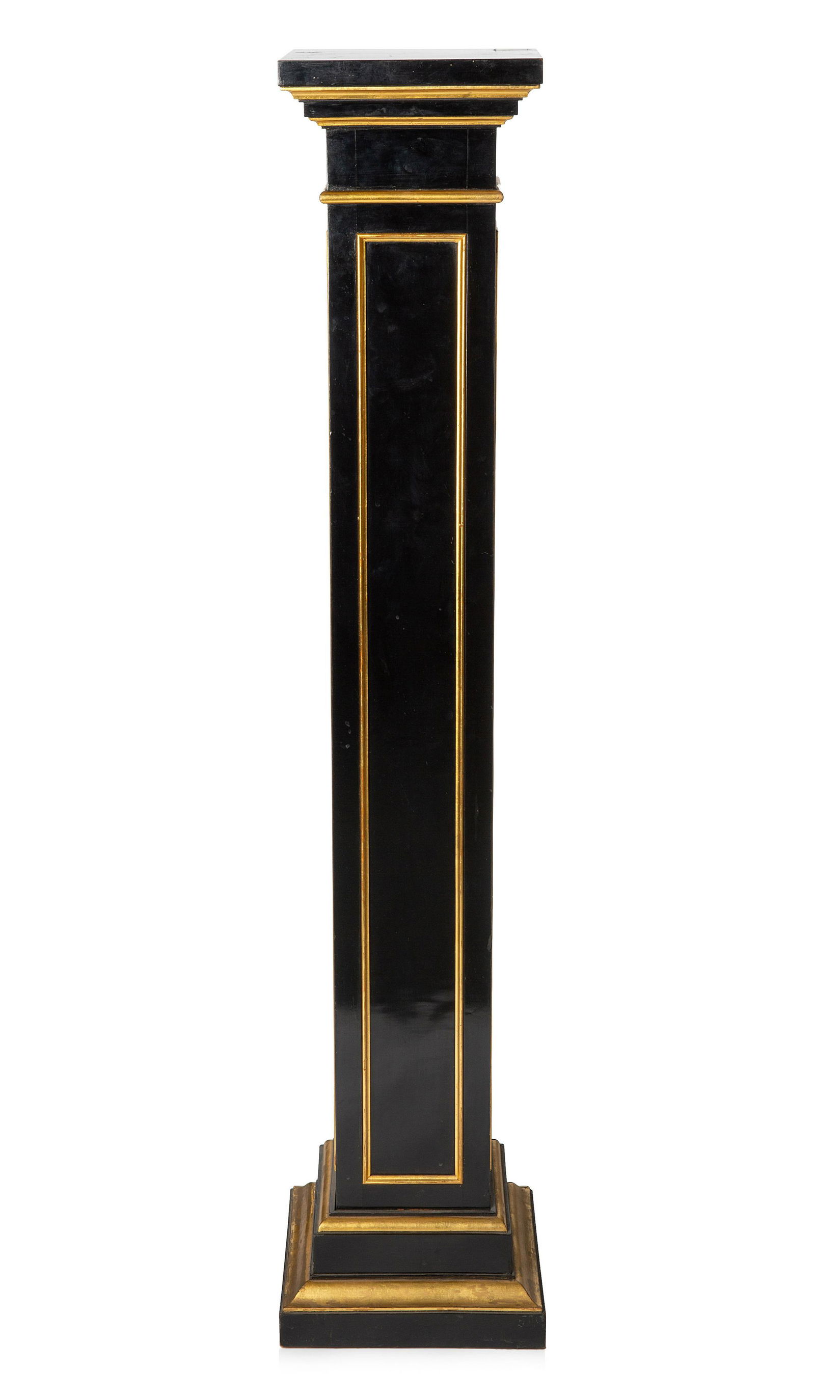 A FRENCH WOODEN EBONIZED BLACK AND GILT PEDESTAL (1 of 1)