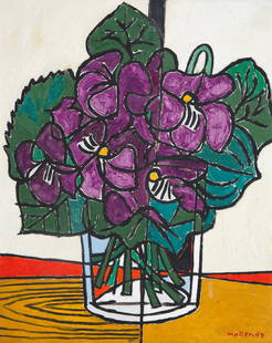 HANS MOLLER (GERMAN-AMERICAN 1905-2000): HANS MOLLER (GERMAN-AMERICAN 1905-2000) Violets, 1949 oil on canvas 76 x 61 cm (29 7/8 x 24 in.) signed and dated lower right PROVENANCE Kleeman Galleries January 1950 Acquired at the above by El