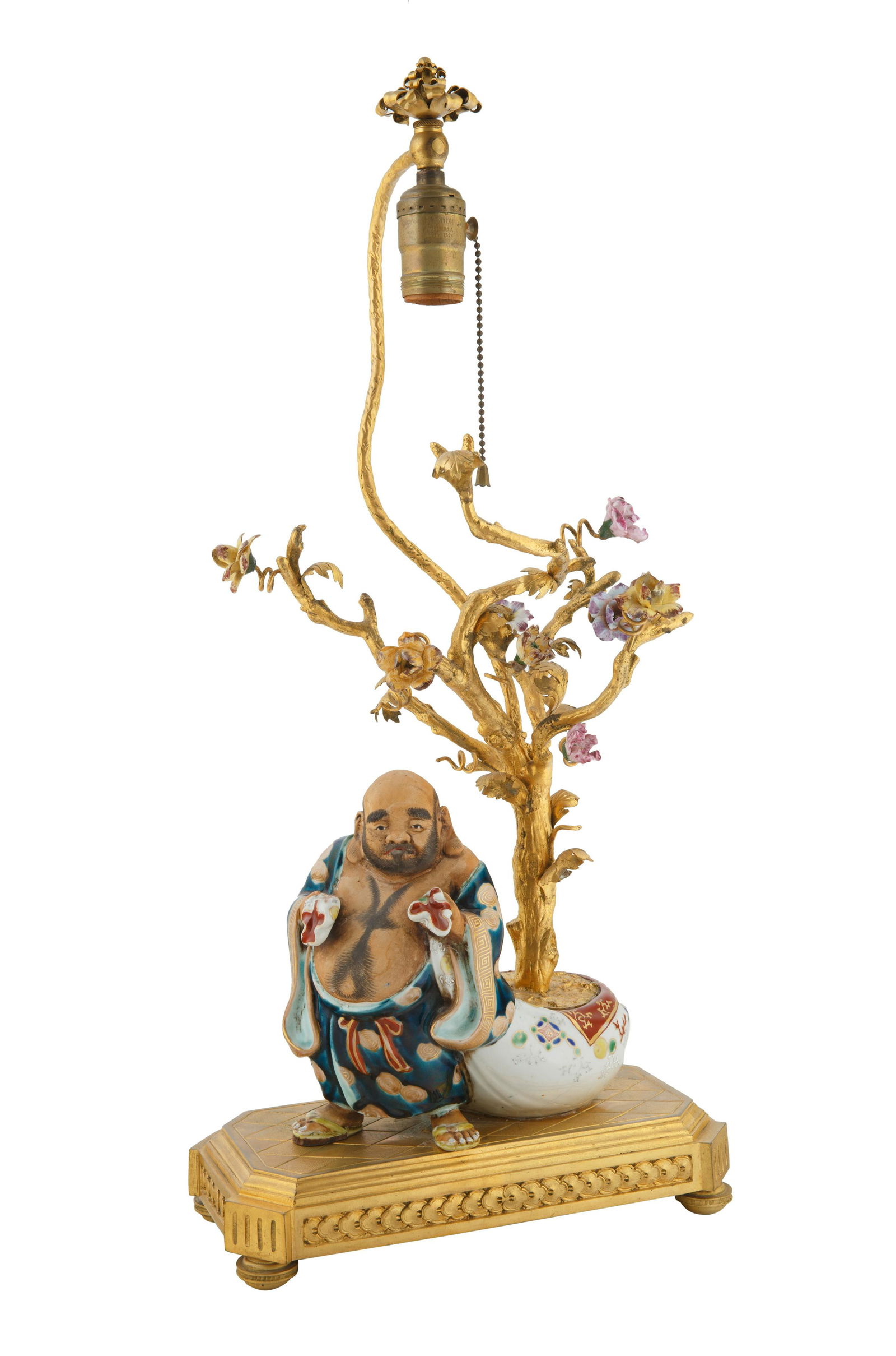 CHINESE GILT BRONZE AND PORCELAIN FIGURAL TABLE LAMP (1 of 4)
