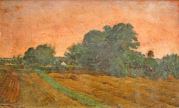 DWIGHT TRYON American Impressionist Painting: DWIGHT WILLIAM TRYON (American 1849-1925) Summer Landscape Oil on panel 8 1/2 x 13 inches Accompanied by a letter from Smith College Property of a Private Collector, Concord, Massachusetts