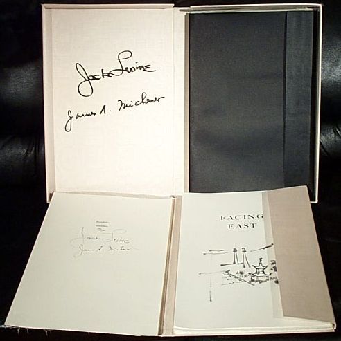 JACK LEVINE Art Book Facing East Lim. Ed.: JACK LEVINE (American b.1915) Facing East, with text by JAMES MICHENER (American 1907-1997) Art Book with Lithographs, Woodcuts, and Hand Colored Phototypes Ed. 794/2500 Printed in New York and Paris