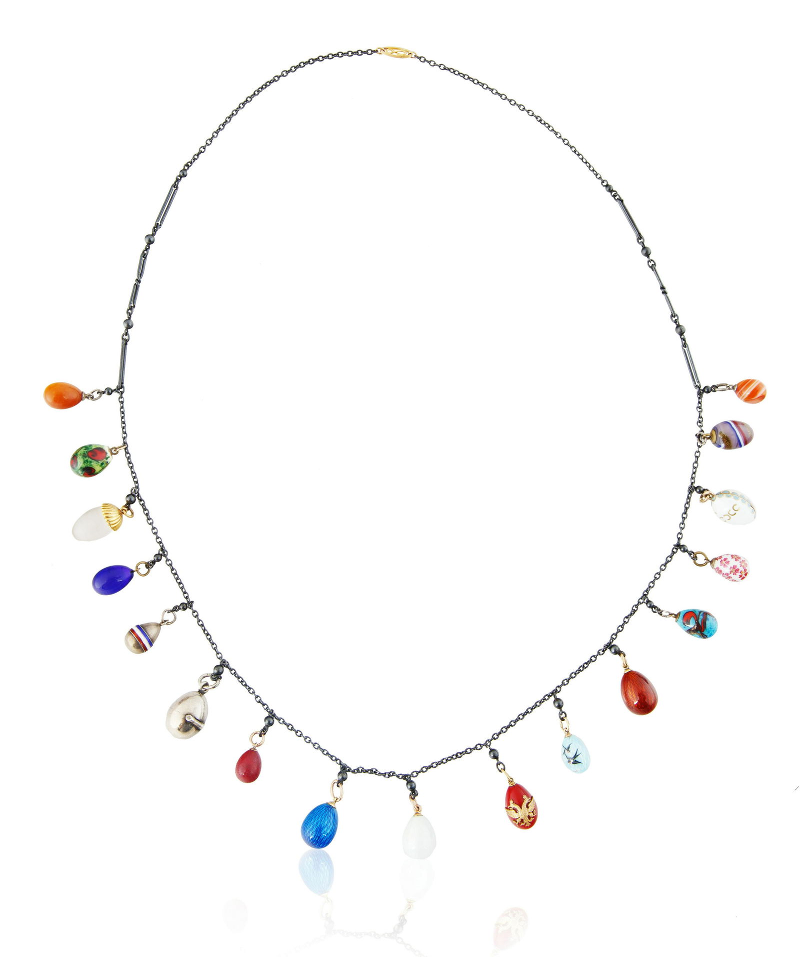 RUSSIAN NECKLACE WITH 17 MINIATURE EGG PENDANTS (1 of 3)