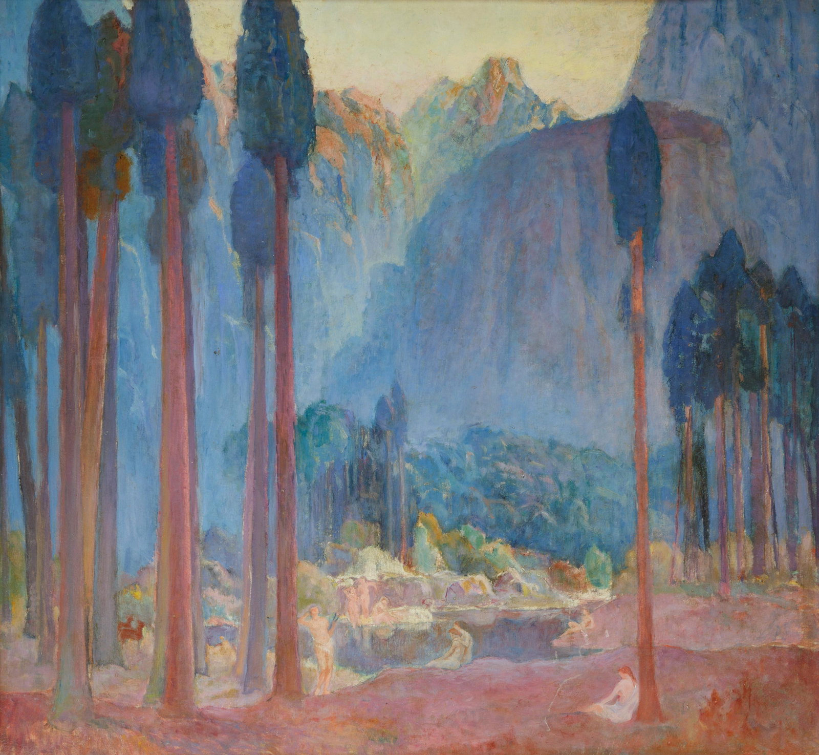 20TH CENTURY EUROPEAN ARTIST: 20TH CENTURY EUROPEAN ARTIST Tahitian Scene, oil on card laid on panel 68 x 73 cm (26 3/4 x 28 3/4 in.) CONDITION Observed in frame, the painting appears in age-appropriate condition. The board has co