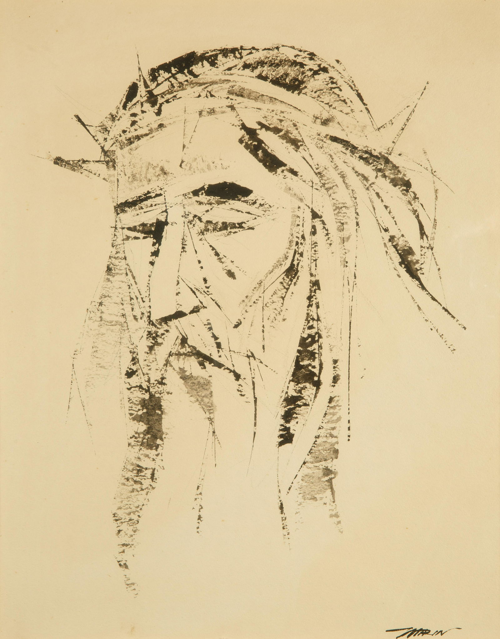 AUGUSTO MARIN (PUERTO RICAN 1922-2011): AUGUSTO MARIN (PUERTO RICAN 1922-2011) Christ with the Crown of Thorns, ink on cardboard 53 x 41.3 cm (20 7/8 x 16 1/4 in.) signed lower right PROVENANCEPrivate collection, New York, since before 1963