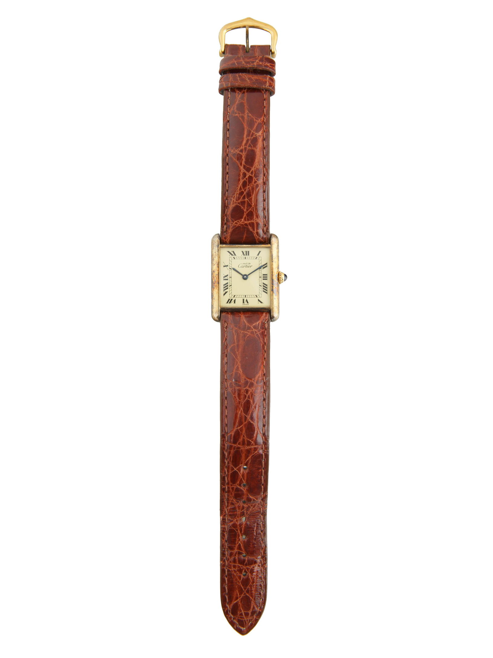 A VINTAGE MUST DE CARTIER GOLD-PLATED SILVER WATCH, (1 of 4)