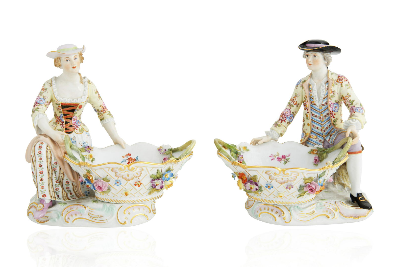 PAIR OF MEISSEN FIGURAL SWEETMEAT DISHES (1 of 5)