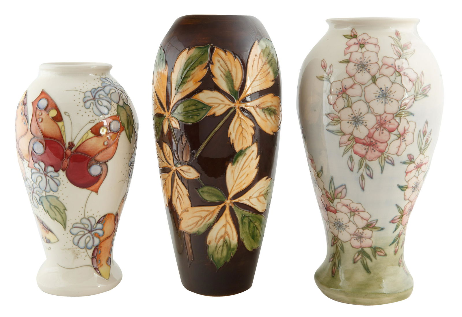 GROUP OF THREE VASES, MOORCROFT, STOKE-ON-TRENT (1 of 2)