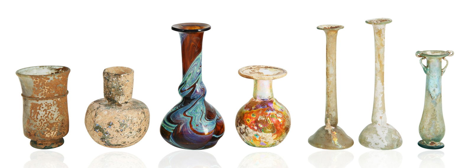 CIRCA 1ST CENTURY GROUP OF 7 BLOWN ROMAN VESSELS (1 of 3)