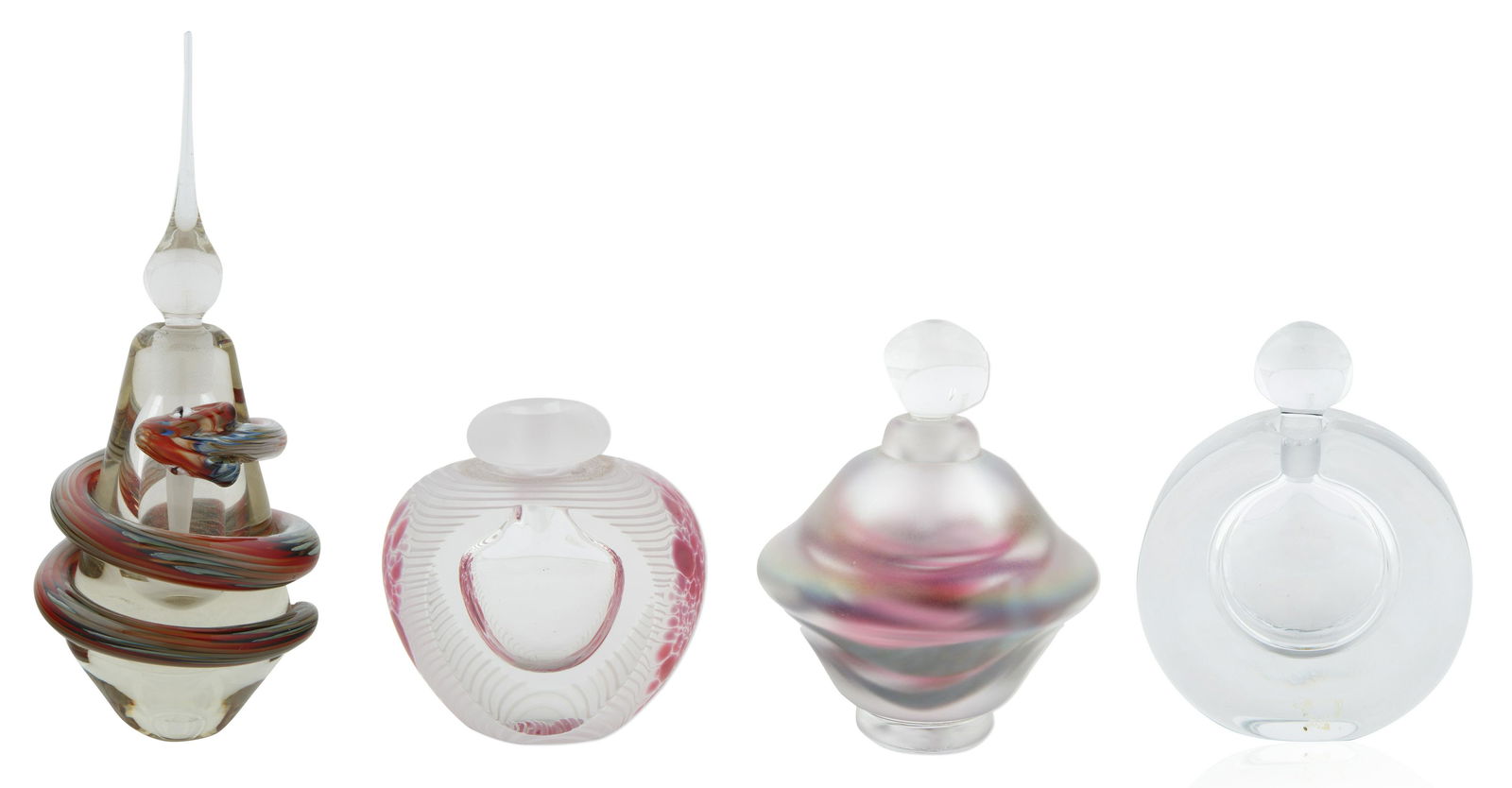 GROUP OF FOUR HAND-BLOWN GLASS PERFUME BOTTLES (1 of 3)
