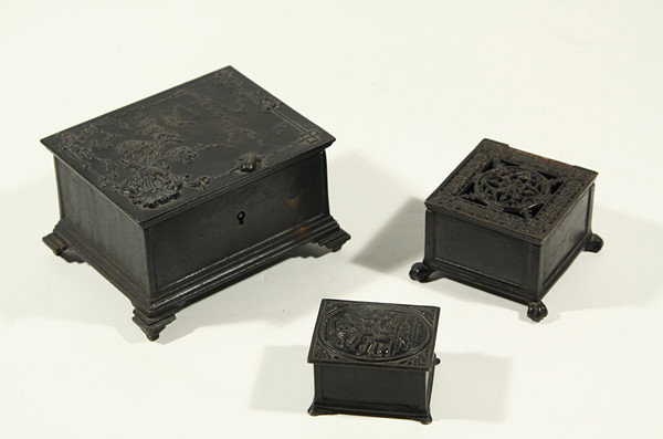 A GROUP OF THREE RUSSIAN CAST-IRON MINIATURE BOXES,