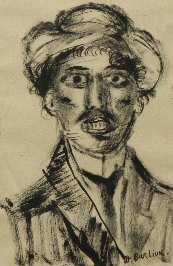DAVID BURLIUK (RUSSIAN-AMERICAN 1882-1967), "Man,": DAVID BURLIUK (RUSSIAN-AMERICAN 1882-1967), "Man," ink on paper, 19 x 12.5 cm (7 1/2 x 5 in.) [sight], signed lower right PROVENANCE: Acquired from Nicholas Burliuk by the current owner; Private Colle