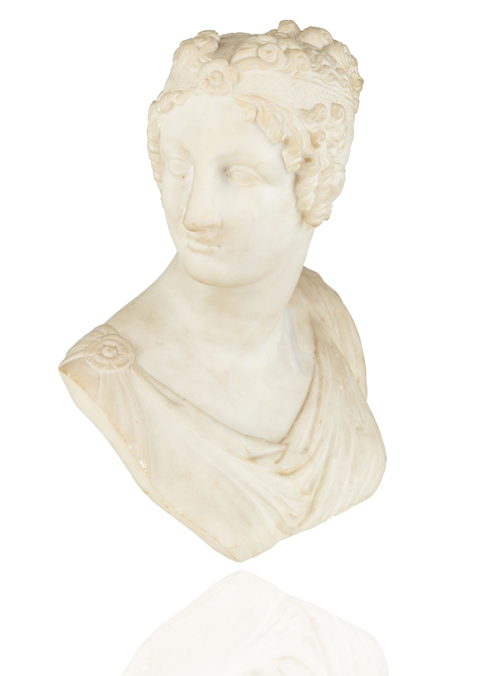 JEF LAMBEAUX (BELGIAN 1852-1908): Grecian Beauty alabaster height: 31.5 cm (12 3/8 in.) signed on verso CONDITION The sculpture is in very good condition. Scattered minor chipping to her shoulders.