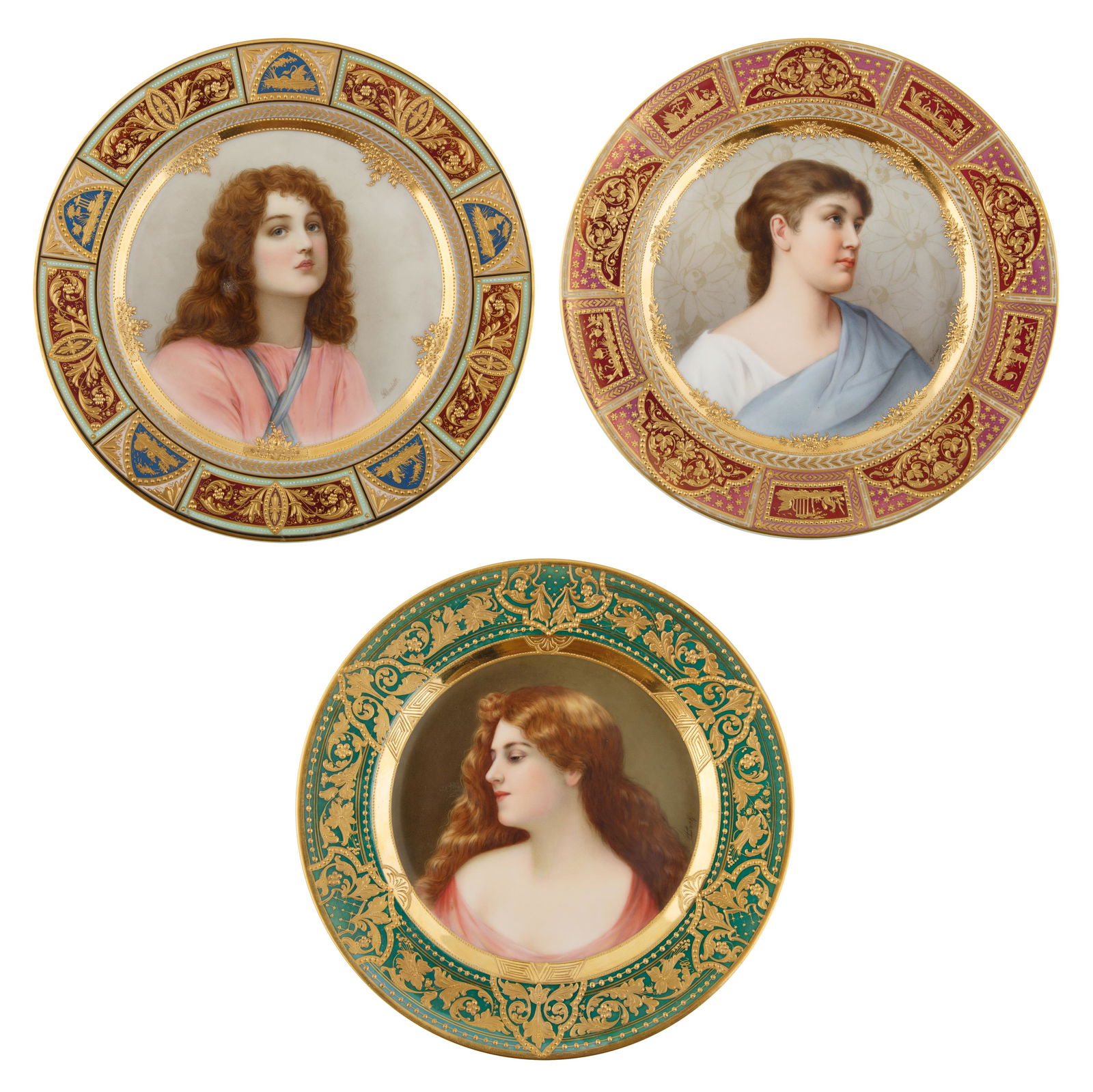 A GROUP OF THREE GERMAN PORCELAIN CABINET PLATES (1 of 9)