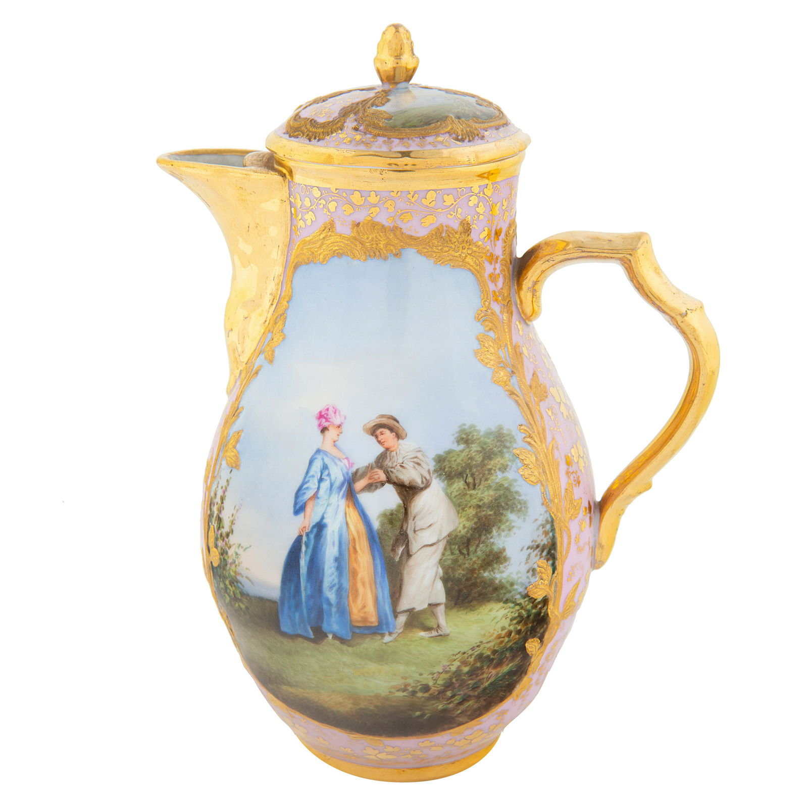 KPM COVERED COFFEE POT WITH 'COURTING' SCENE (1 of 5)