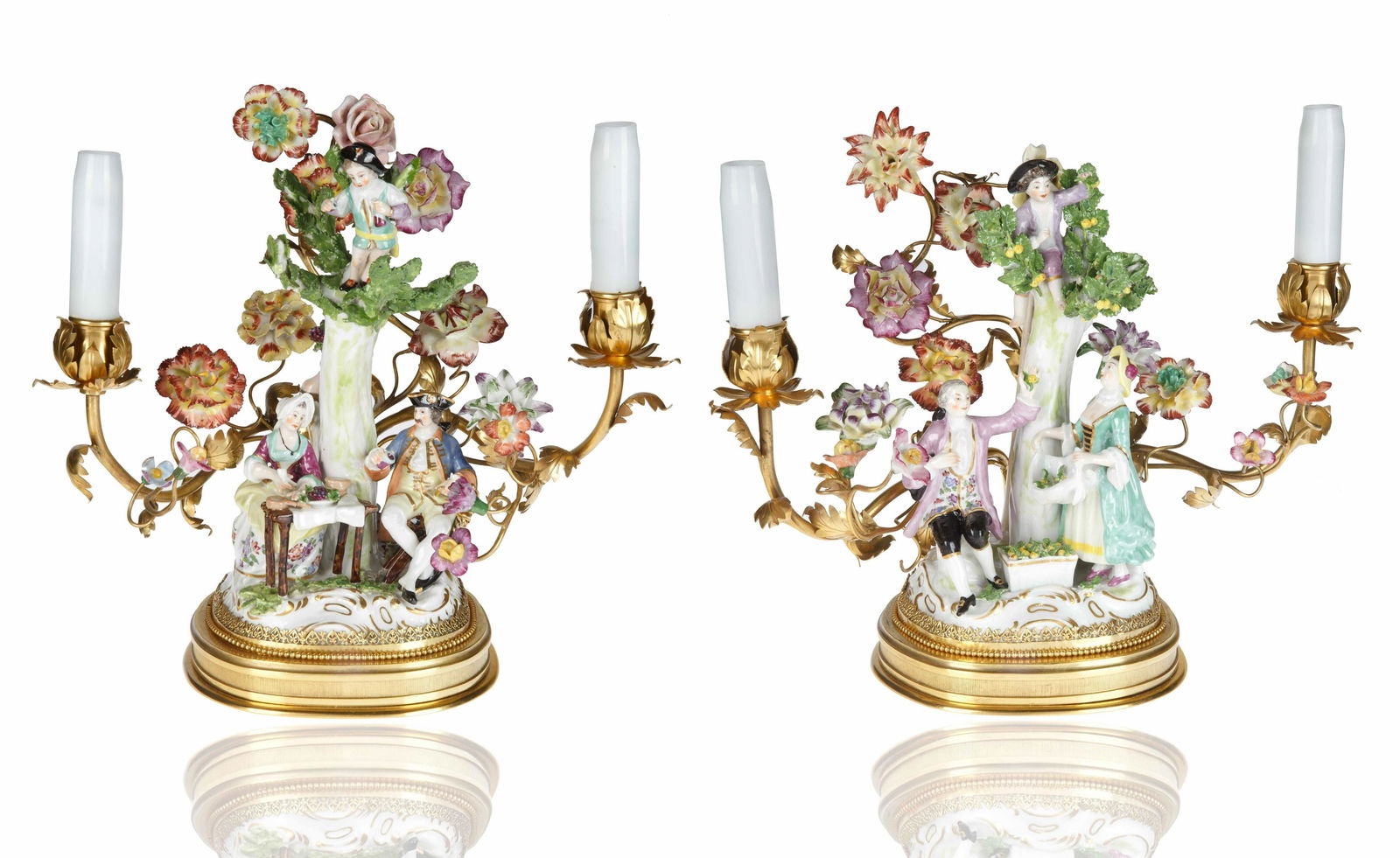 PAIR OF FRENCH GILT ORMOLU AND PORCELAIN FIGURAL LAMPS (1 of 4)