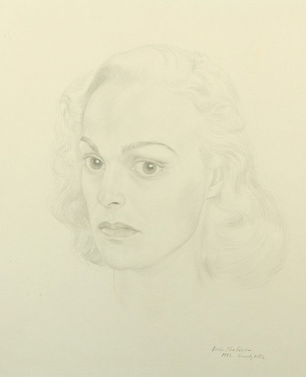 BORIS CHALIAPIN (RUSSIAN 1902-1979), THIS ARTWORK: THIS LOT IS BEING OFFERED WITHOUT RESERVE. BORIS CHALIAPIN (RUSSIAN 1902-1979). "Portrait of Katherine DeMille Quinn, Wife of Anthony Quinn, and Daughter of Cecil B. DeMille," 1943, graphite on paper,