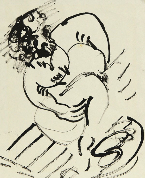 ANATOLY ZVEREV (RUSSIAN 1931-1986), "Self Portrait: ANATOLY ZVEREV (RUSSIAN 1931-1986), "Self Portrait," ink on paper, 24.2 x 20.4 cm (9 1/2 x 8 in.), initialed lower right. PROVENANCE: Collection of Arkady Raikin, the famous Soviet Jewish comedian; Pr