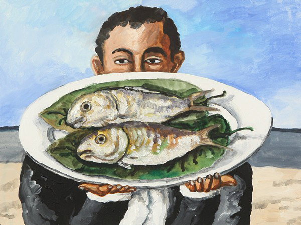 NATALIA NESTEROVA (RUSSIAN B1944), "Fish Plate," t: NATALIA NESTEROVA (RUSSIAN B1944), "Fish Plate," tempera on paper, 29 x 39 cm (11 1/2 x 15 3/8 in.) [sight], signed. PROVENANCE: Acquired directly from the Artist