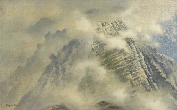 GONZALO ARIZA (COLOMBIAN 1912-1995), "Clouds in th: GONZALO ARIZA (COLOMBIAN 1912-1995), "Clouds in the Andes," c.1950s, oil on canvas, 60 x 95 cm (23 5/8 x 37 3/8 in.), signed lower left. PROVENANCE: Private Collection since the 1950s; thence by desce