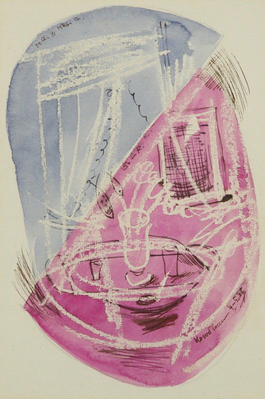 KONRAD CRAMER (GERMAN-AMERICAN 1888-1963), "Still: KONRAD CRAMER (GERMAN-AMERICAN 1888-1963), "Still Life Abstraction," 1948, watercolor, gouache, and ink on paper, 28 x 19 cm (11 x 7 1/2 in.) [sight], signed and lower right 'Konrad Cramer 4-5-48'