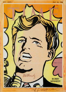 ROY LICHTENSTEIN (AMERICAN 1923-1997): Bobby Kennedy 1968 lithograph 27.5 x 20 cm (10 13/16 x 7 7/8 in) [image] framed dimension: 63 x 55.5 cm (24 13/16 x 21 7/8 in) signed along lower edge in margin in pen CONDITION Observed in frame,