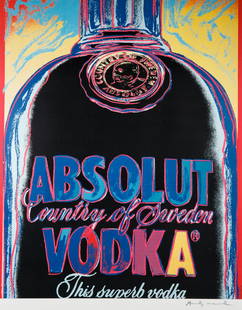 ANDY WARHOL (AMERICAN 1928-1987): Absolut Vodka 1985 lithograph 105.5 x 86.5 cm (41 1/2 x 34 in) [image] framed dimension: 120 x 100 cm (47 1/4 x 39 3/8 in.) signed lower right in pencil in margin and copyright in image lower right CO