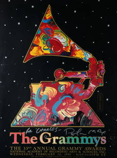 PETER MAX (GERMAN B. 1937): The Grammys, 1989 poster 62 x 46 cm (24 3/8 x 18 1/8 in.) [sight] framed dimensions: 76 x 59 cm (29 7/8 x 23 14/ in.) autographed and dedicated lower margin PROVENANCE Private Collection, Harrison,