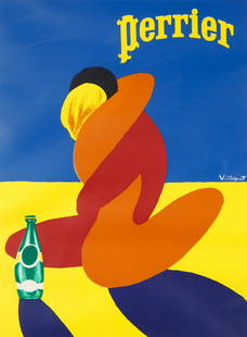 BERNARD VILLEMOT (FRENCH 1911-1989): Perrier Fou de Soif circa 1980 lithograph 50 x 37.5 cm (19 11/16 x 14 3/4 in) [image] framed dimension: 75 x 58.5 cm (29 1/2 x 23 in) signed in image CONDITION Observed in frame, the lithograph is