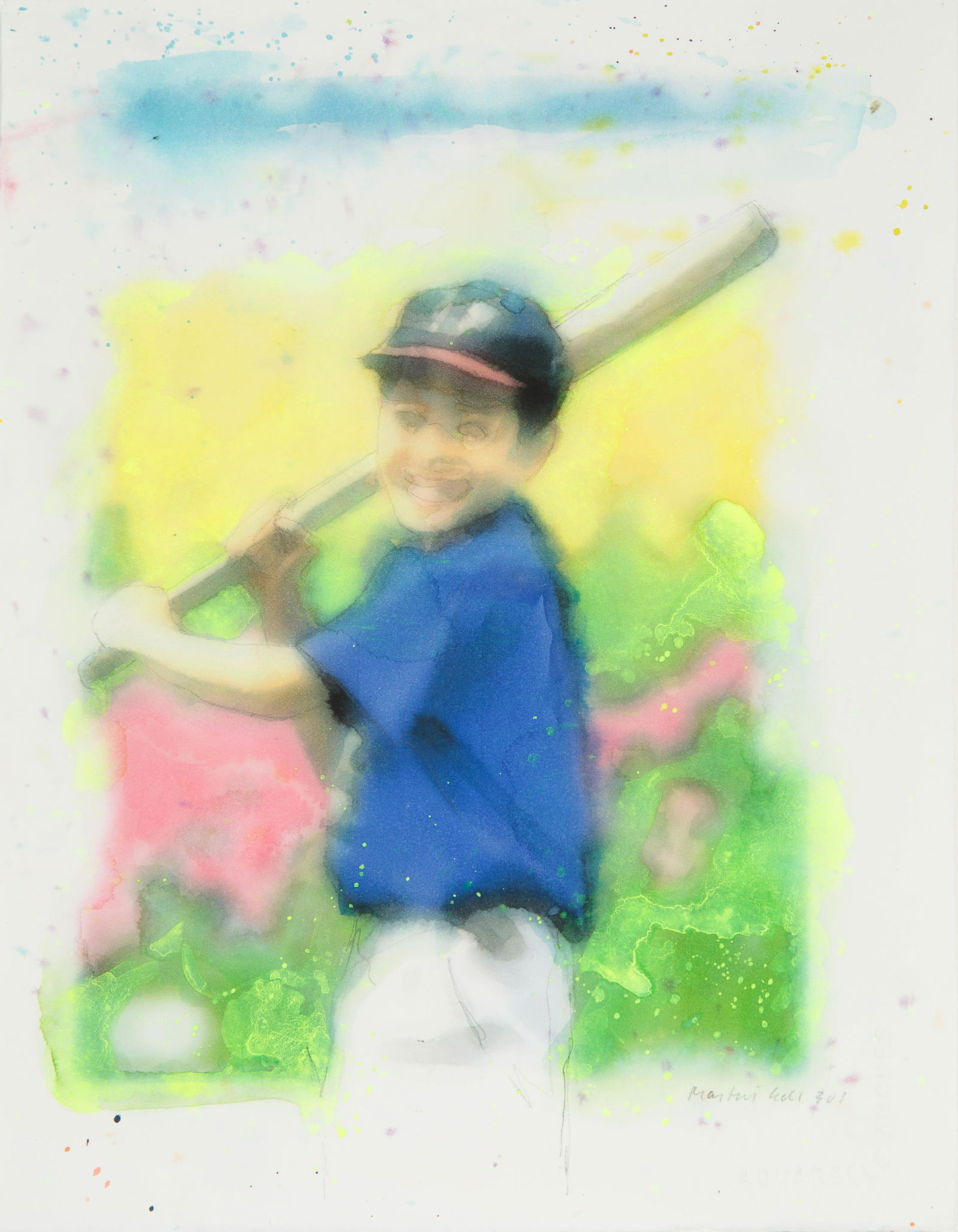 MARTIN EDER (GERMAN B. 1968): Untitled (Boy) watercolor on paper 28 x 22 cm (11 x 8 5/8 in.) framed dimensions: 42 x 36 cm (16 1/2 x 14 1/8 in.) signed and numbered lower right in pencil CONDITION Observed in frame and under acryl