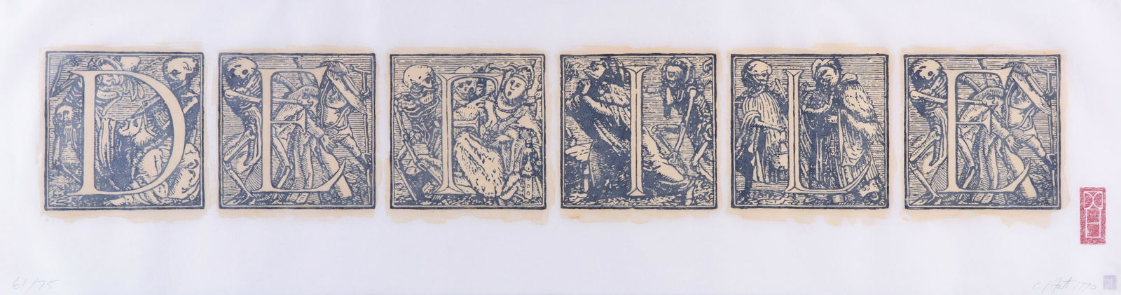 CLAUDIA HART (AMERICAN B. 1955): Untitled (Defile) 1990 woodcut with hand additions 40.5 x 150 cm (16 x 59 in.) framed dimensions: 51 x 161 cm (20 1/8 x 63 3/8 in.) signed and dated lower right with artist stamp, edition 61/75 lower