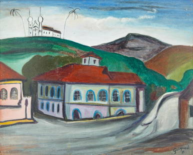 ALBERTO DA VEIGA GUIGNARD (BRAZILIAN 1896-1962): Minas Gerais 1953 oil on board 33 x 41 cm (13 x 16 1/8 in.) unframed signed and dated lower right LOT ESSAY Brazilian painter, born in Nova Friburgo in the state of Rio de Janeiro. Spent the first 30