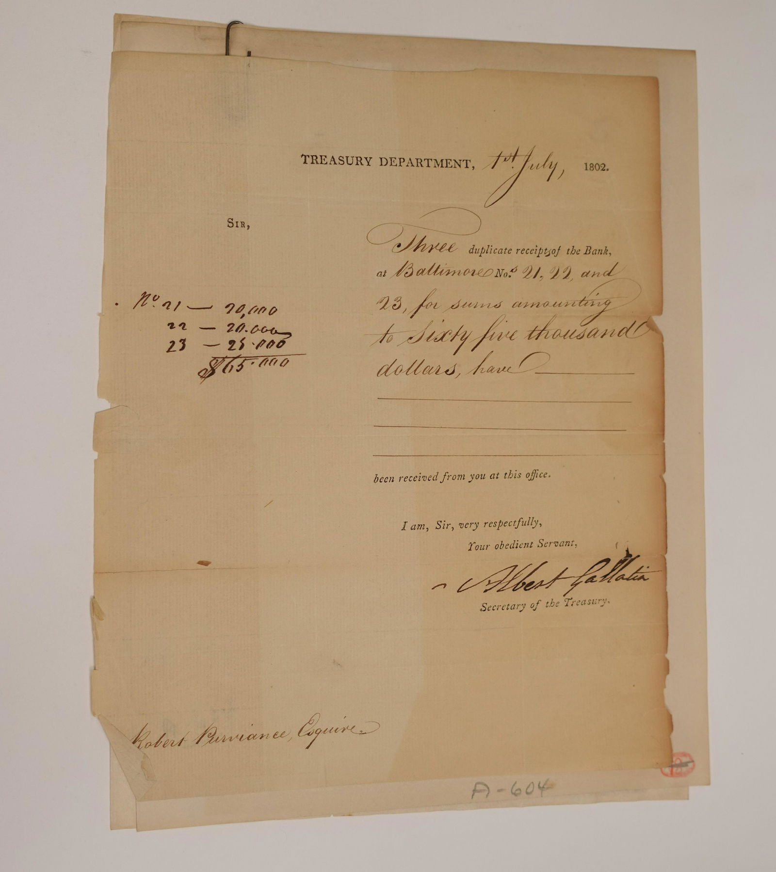 A GROUP OF SIGNED LETTERS, DOCUMENTS, AND AN ENGRAVING, VARIOUS PROMINENT FIGURES, INCLUDING (1 of 7)