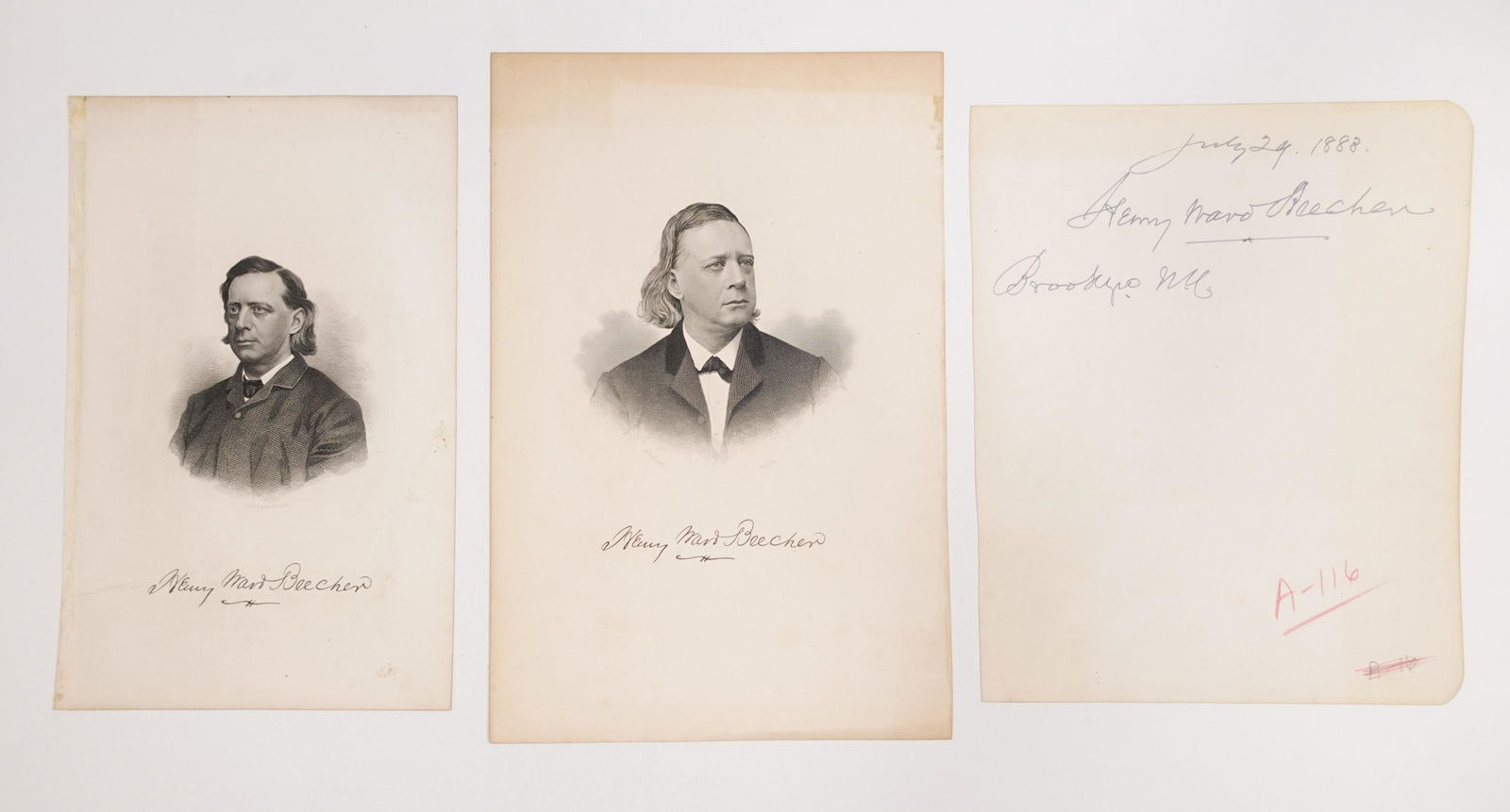 [HENRY WARD BEECHER] A SIGNED LETTER, AUTOGRAPH AND THREE ENGRAVINGS (1 of 5)